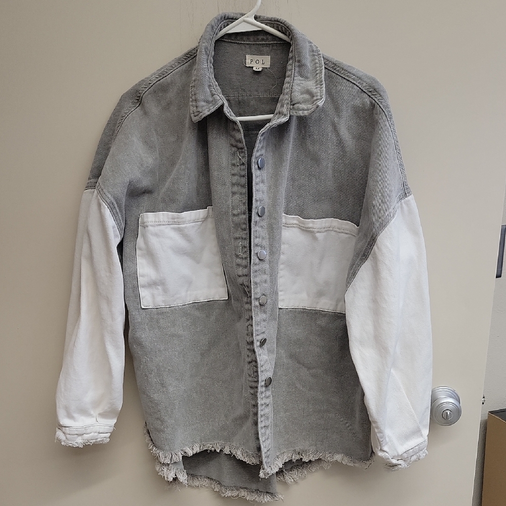 POL Gray and White Denim Jacket